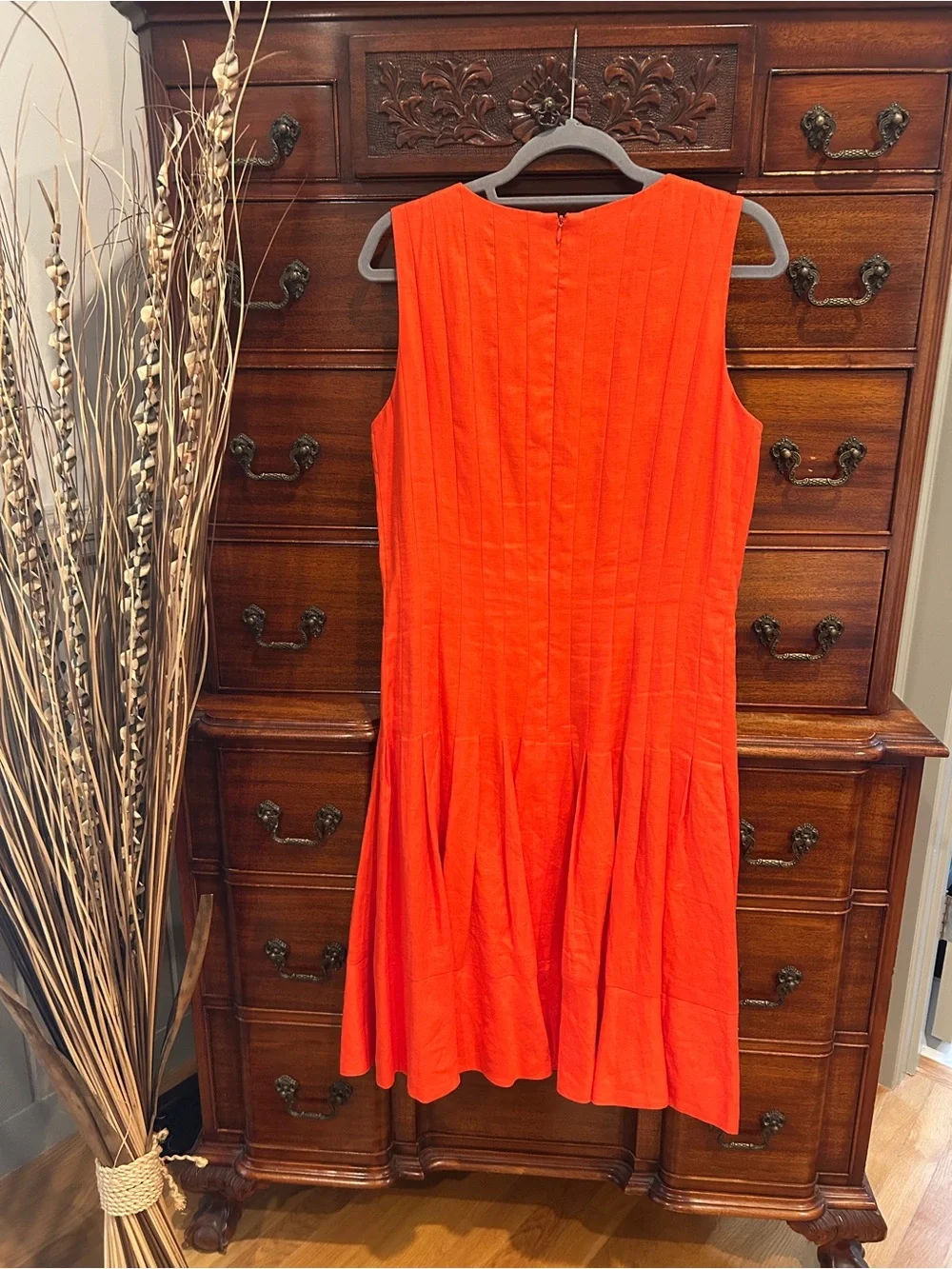 Vintage Ralph Lauren Orange Sleeveless Pleated Dress | Size 14 | Like New